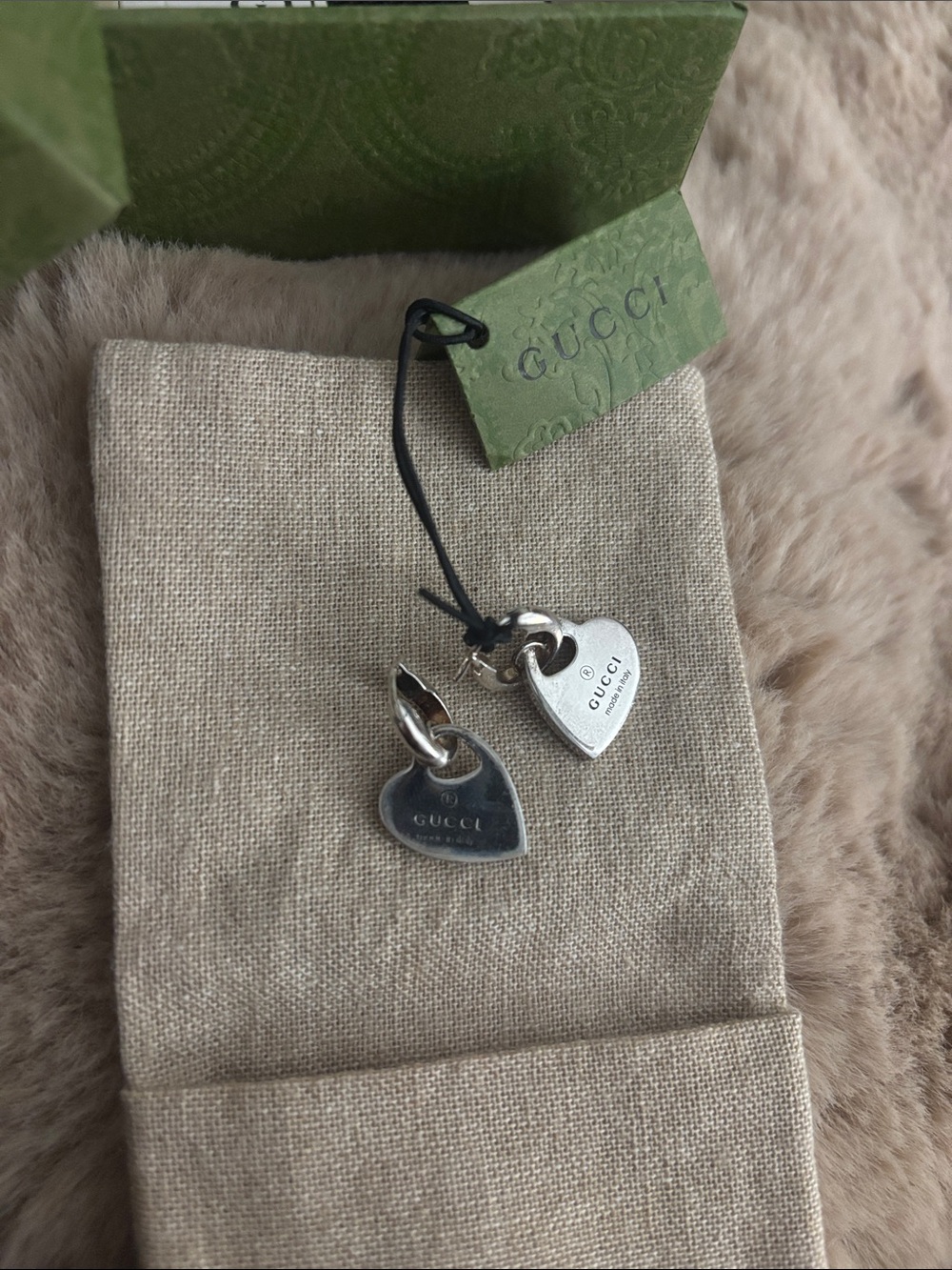 Brand new with tags Gucci Sterling Silver heart drop hoop earrings